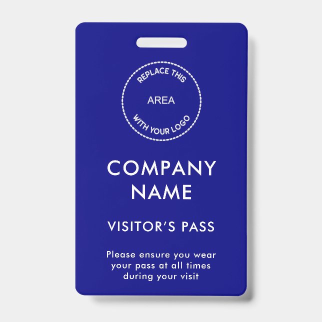 Visitors Pass Company Name Logo Blue ID Badge (Front)
