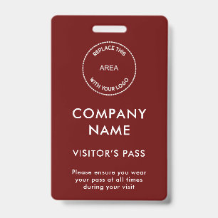 Visitors Pass Company Name Logo Burgundy White ID Badge