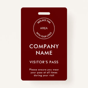Visitors Pass Company Name Logo Burgundy White ID Badge
