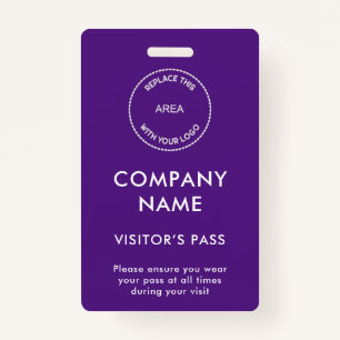 Visitors Pass Company Name Logo Purple White ID Badge