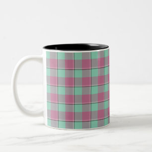 Vista Blue and Turkish Rose Pink Plaid Two-Tone Coffee Mug
