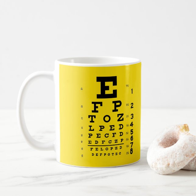 Visual Acuity Yellow Black Ophthalmology Eye Chart Coffee Mug (With Donut)