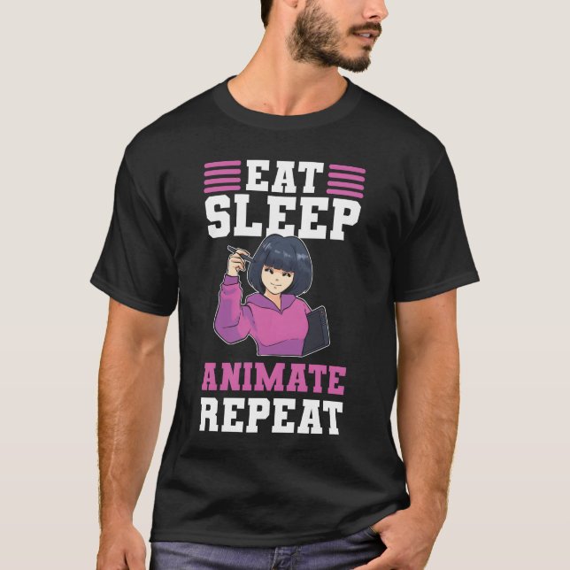 Visual Artist Animate 3D Art Eat Sleep Animate fam T-Shirt (Front)