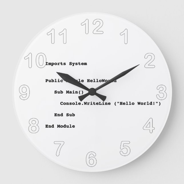 Visual Basic Hello World Greeting Large Clock (Front)