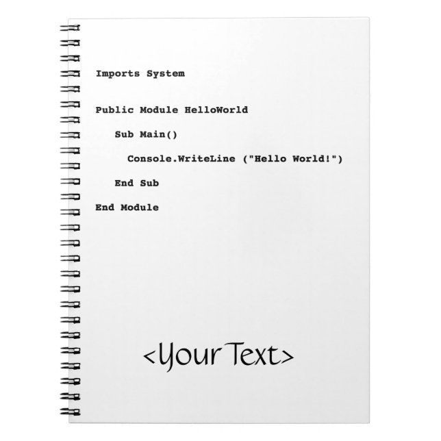 Visual Basic Hello World Greeting Notebook (Front)