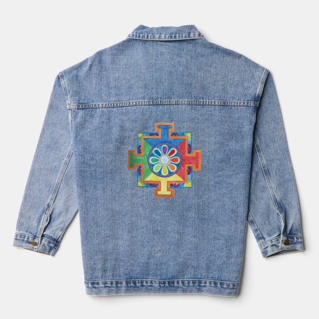Visual Harmony Mandala of Creation Watercolor  Denim Jacket (Back)