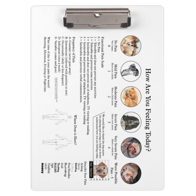 Visual Pain Assessment Doctors Office Clipboard (Front)