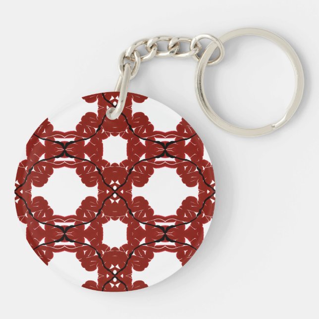 Vitae Red Abstract Acrylic Paint Pour Fluid Art Key Ring (Back)