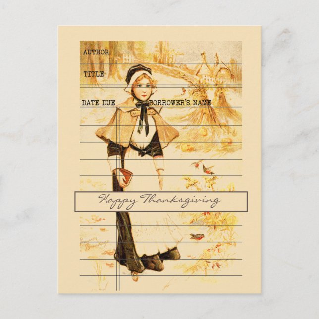 Vitage Retro Harvest Thanksgiving Girl Greeting Holiday Postcard (Front)
