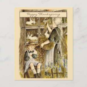 Vitage Retro Thanksgiving Girl Greeting Holiday 