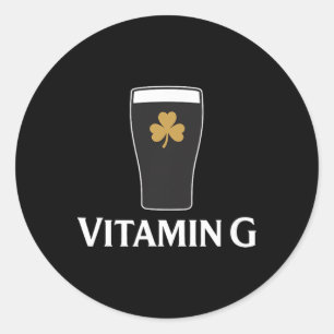 Vitamin G Stout Beer Irish Drinking Shamrock St Pa Classic Round Sticker