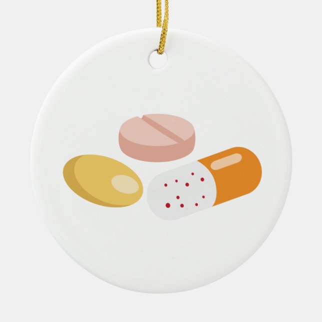 Vitamin Pills Ceramic Tree Decoration (Front)