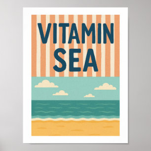 Vitamin Sea Retro Beach Typography Coastal Pun Poster