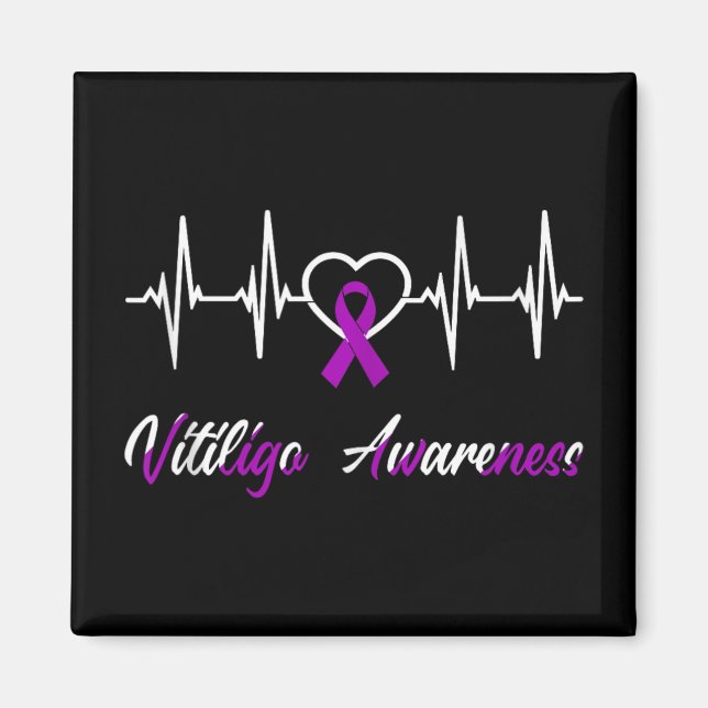Vitiligo Awareness Heartbeat Love Purple Ribbon Su Magnet (Front)