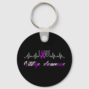 Vitiligo Awareness Love Heartbeat Purple Ribbon Fa Key Ring