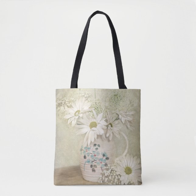 vitnage daisy bouquet in old pitcher tote bag (Front)