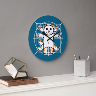 Vitruvian Cat Large Clock