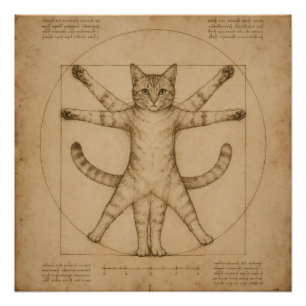 Vitruvian Cat Renaissance Parody Art Poster