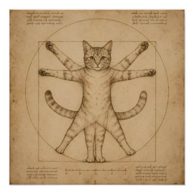 Vitruvian Cat Renaissance Parody Art Poster (Front)