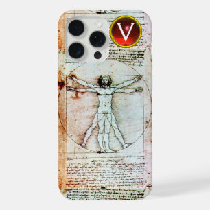 VITRUVIAN MAN Antique Parchment Red Ruby Monogram iPhone 15 Pro Max Case