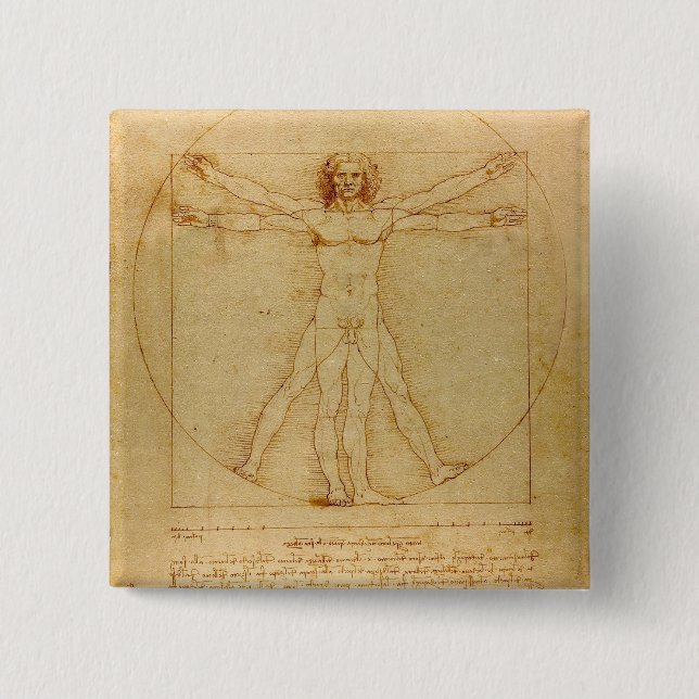 Vitruvian Man by Leonardo Da Vinci 15 Cm Square Badge (Front)