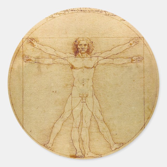 Vitruvian Man by Leonardo da Vinci Classic Round Sticker (Front)
