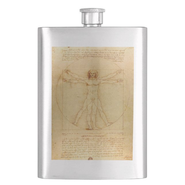 Vitruvian Man by Leonardo Da Vinci Hip Flask (Front)