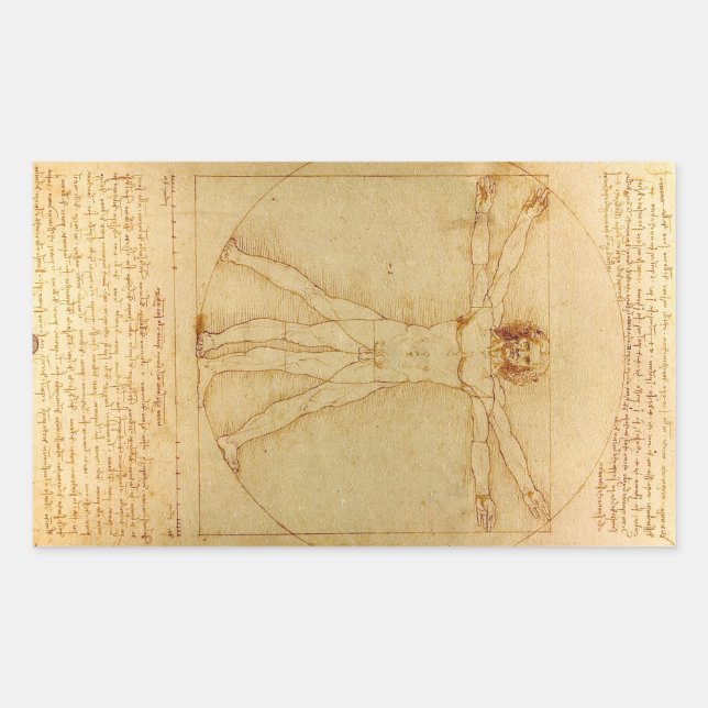 Vitruvian Man by Leonardo Da Vinci Rectangular Sticker (Front)