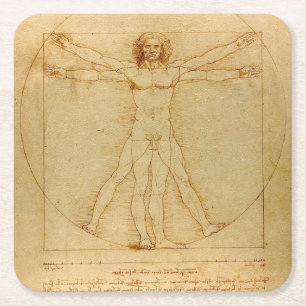Vitruvian Man by Leonardo Da Vinci Square Paper Coaster