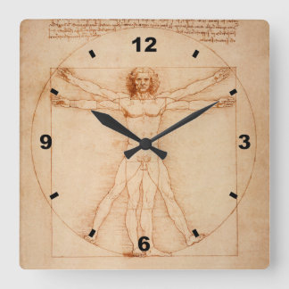 Vitruvian Man ~ Leonardo da Vinci ` 1490 ` Venice Square Wall Clock