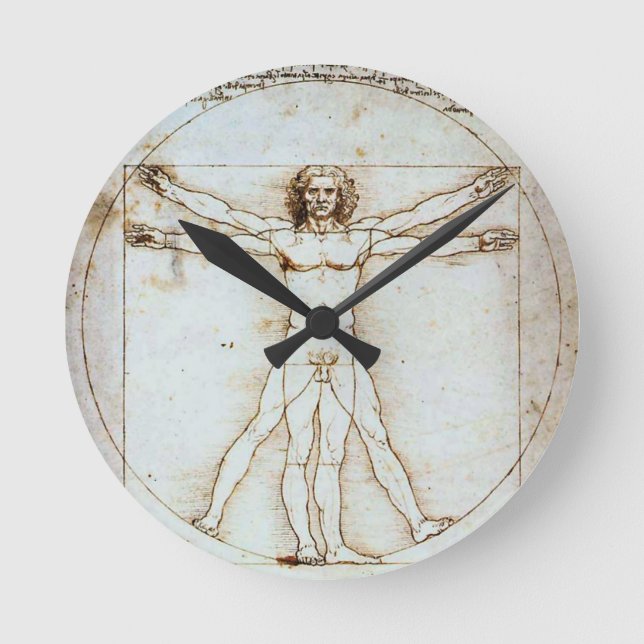 Vitruvian Man, Leonardo da Vinci, circa 1490. Round Clock (Front)