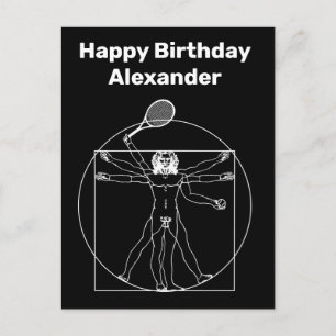 Vitruvian tennis player, custom background colour postcard