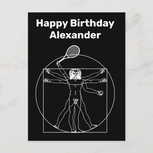 Vitruvian tennis player, custom background colour postcard (Front)