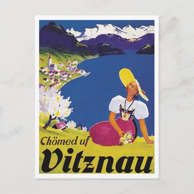 Vitznau, Lucerne, Switzerland, woman on the hill Postcard (Front)
