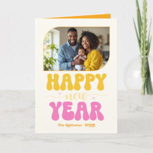 Viva Celebration Happy New Year Retro Groovy Photo Holiday Card