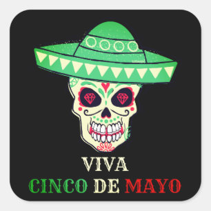 VIVA CINCO DE MAYO funny skull party gift idea     Square Sticker