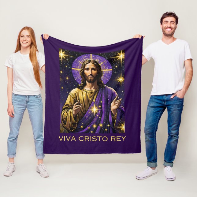 Viva Cristo Rey Catholic Jesus Christ the King Fleece Blanket (In Situ)