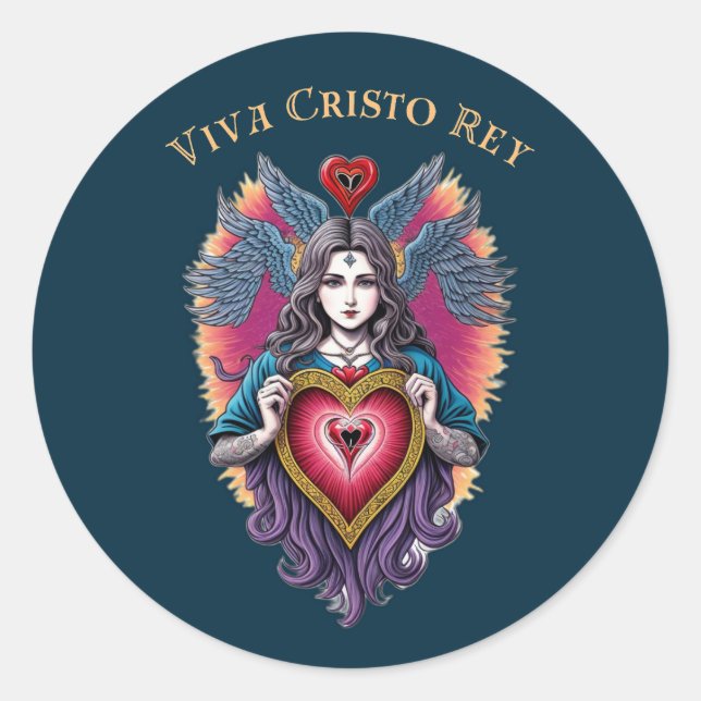 Viva Cristo Rey Sacred Heart Roman Catholic Classic Round Sticker (Front)