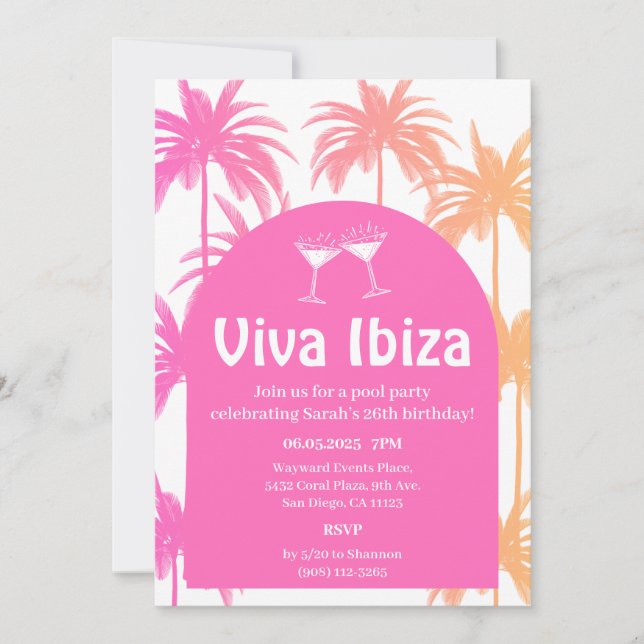 Viva Ibiza Summer Birthday Party Invitation (Front)