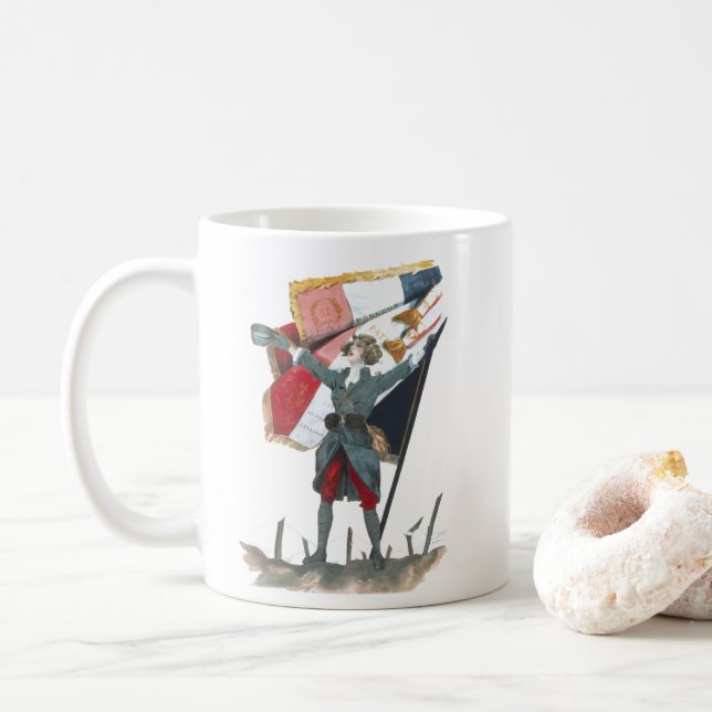 Viva la France Feminist Military Uniform and Flag Coffee Mug (With Donut)