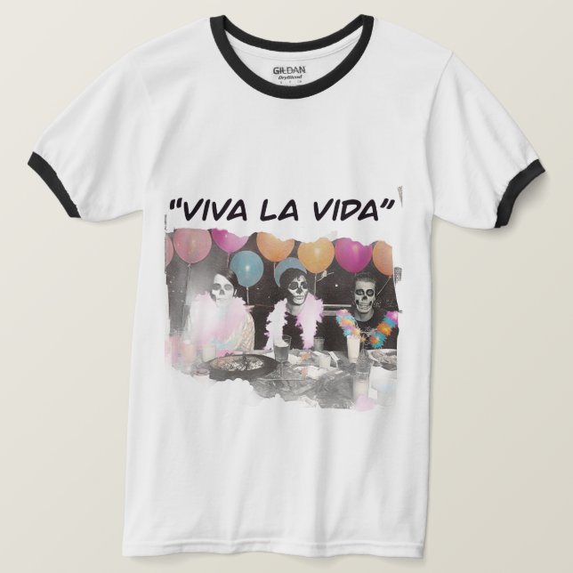 Viva La Vida Retro Skeleton Ringer T-Shirt (Design Front)