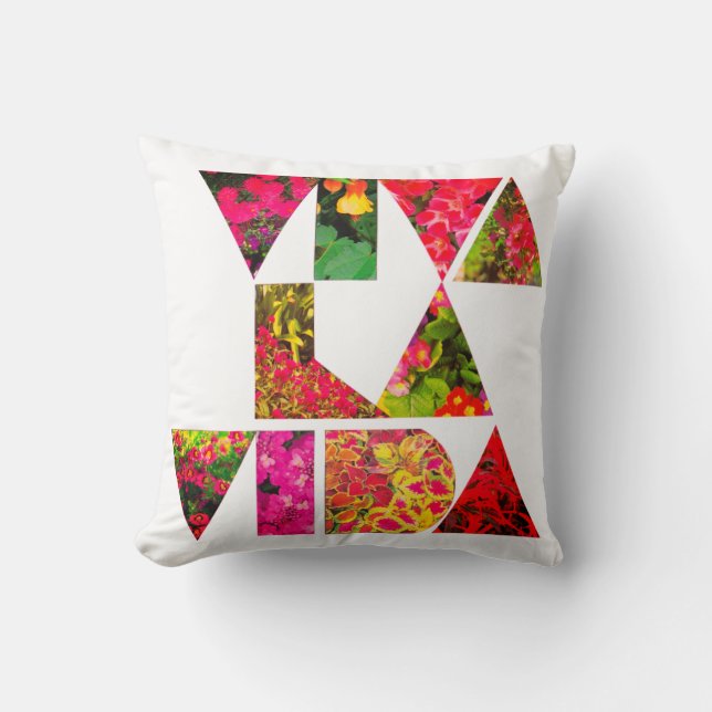 VIVA LA VIDA White and Floral Letters Cushion (Front)