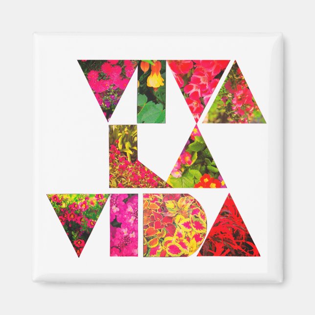 VIVA LA VIDA White Floral Letters Square Magnet (Front)