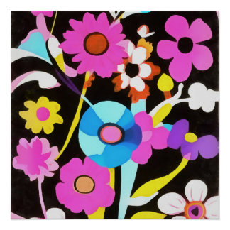 Viva Magenta Abstract Retro Boho Spring Flowers Poster