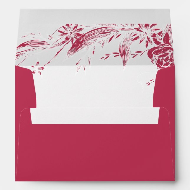 Viva magenta and white floral garland wedding envelope (Back (Bottom))