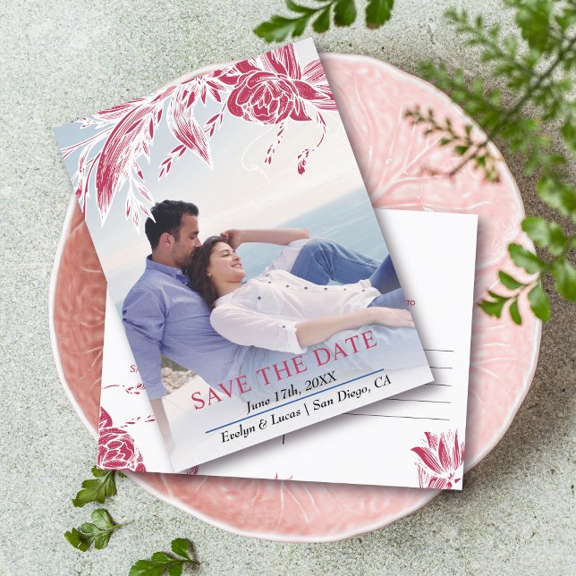 Viva magenta and white flowers photo Save the Date Postcard (Creator Uploaded)