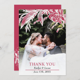 Viva magenta and white flowers wedding photo  thank you card