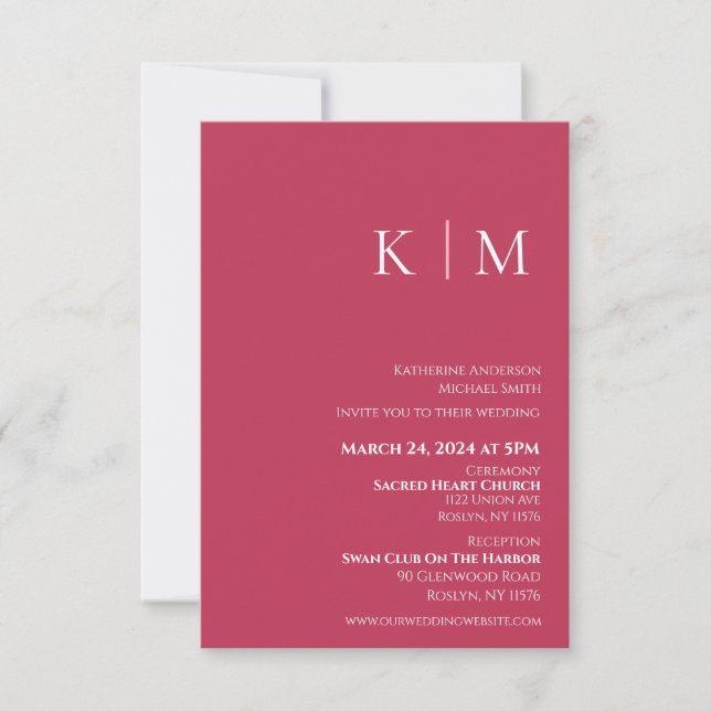 Viva Magenta and White-Monogram-Wedding- Invitation (Front)
