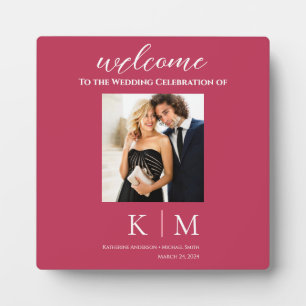 Viva Magenta and White-Photo Wedding-Table Sign- Plaque