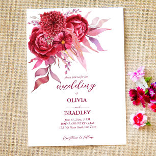 Viva magenta burgundy roses and flowers invitation